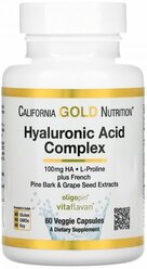 Комплекс с Гиалуроновой кислотой, Растительные Капсулы ("California Gold Nutrition, Hyaluronic Acid Complex, Veggie Capsules") капсулы массой 585 мг, без вкуса, 60 шт.