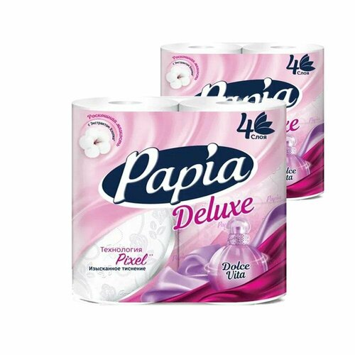 Туалетная бумага PAPIA DELUXE Арома Дольче Вита 4 слоя 4 рулона в наборе 2шт