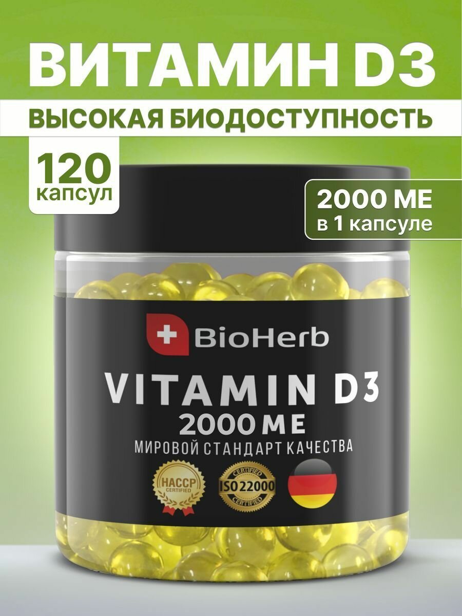 BioHerb Витамин D3 2000UI (холекальциферол) в капсулах, 120 шт