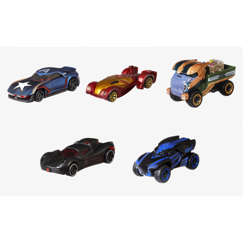 Коллекционный набор машинок Hot Wheels Character Cars Marvel Avengers 5 Pack Vehicles (Хот Вилс Автомобили персонажей Марвел Мстители 5 машинок) коллекционный набор машинок 2022 hot wheels car culture mix 2 deutschland design case pack 2022 хот вилс микс 2 немецкий дизайнерский кейс набор