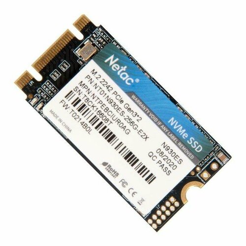 Жесткий диск sSD M.2 2242 Netac 256Gb N930ES Series Retail (PCI-E 3.1 x2, up to 1650/1260MBs, 3D TLC, NVMe 1.3, 22х42mm)