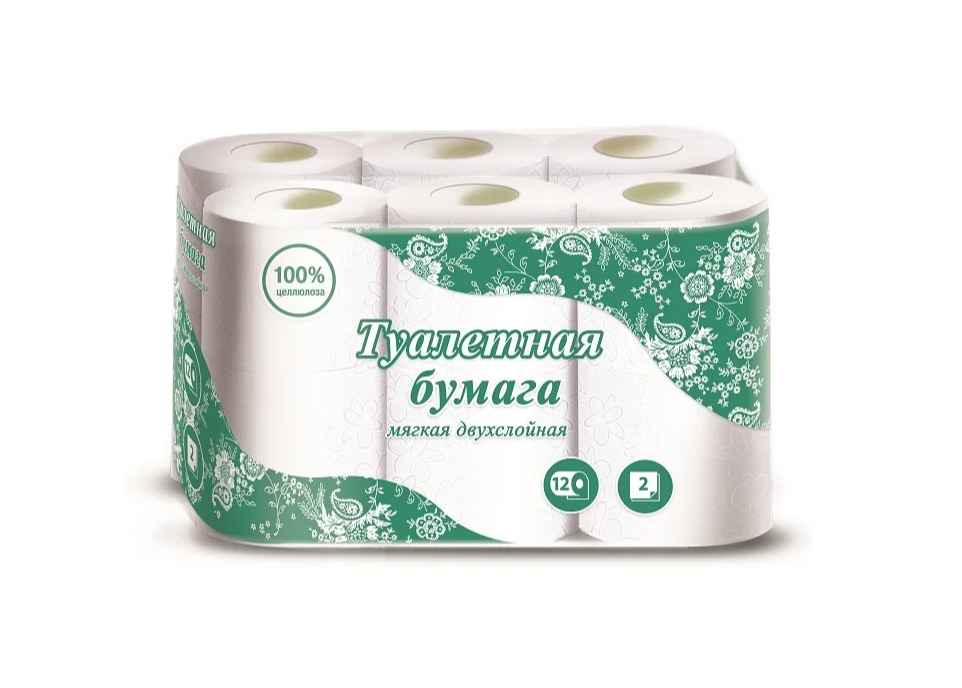 фото Туалетная бумага Veiro NoName 2 слоя 12 рулонов белая зеленая упаковка 17,5 метров