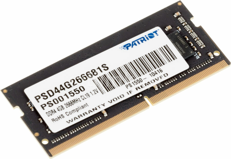 Оперативная память Patriot Signature PSD44G266681S DDR4 - 1x 4ГБ 2666МГц, для ноутбуков (SO-DIMM), Ret