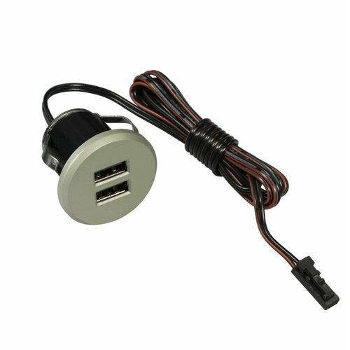 Зарядное устройство 2 USB врезное серебро круглое хром