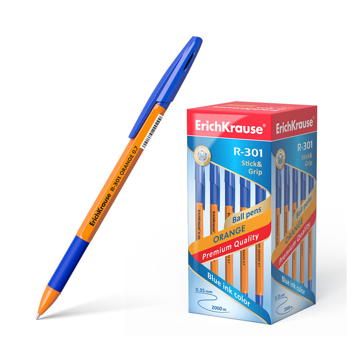 ErichKrause Ручка шариковая R-301 Orange Stick&Grip 0.7 мм 39531 синяя