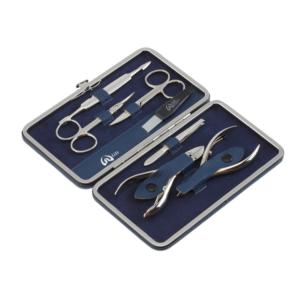 Маникюрный набор GD, 7 предметов, футляр искусственная кожа, фактура рептилия, цвет синий (2172DBRE)