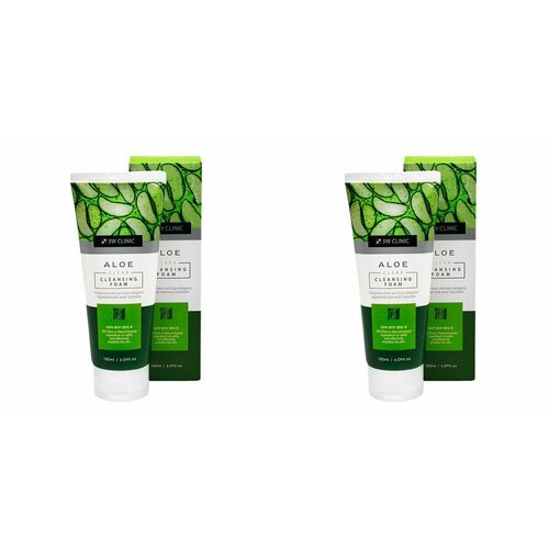 3W Clinic Пенка для лица с экстрактом алоэ Aloe Clear Cleansing Foam, 180 мл, 2 шт.