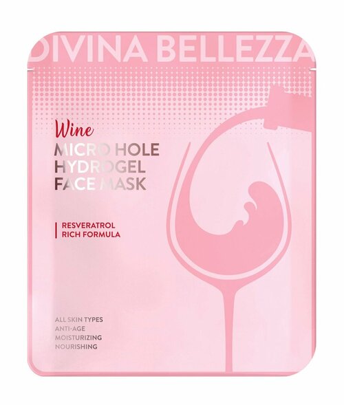 DIVINA BELLEZZA Micro Hole Wine Hydrogel Face Mask Маска для лица с экстрактом красного вина, 30 г