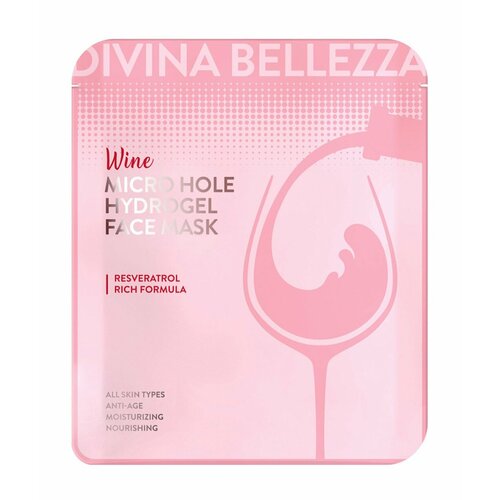 DIVINA BELLEZZA Micro Hole Wine Hydrogel Face Mask Маска для лица с экстрактом красного вина, 30 г