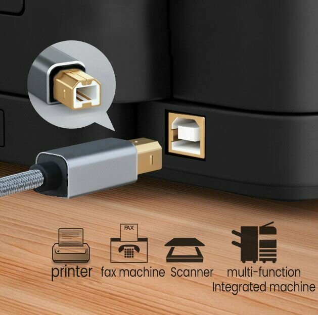 Кабель-переходник USB-C 3.1 / USB 2.0 Type-C / Type-B для принтера, синтезатора, MIDI клавиатуры, жесткого диска 1 метр Нейлон — фото 1