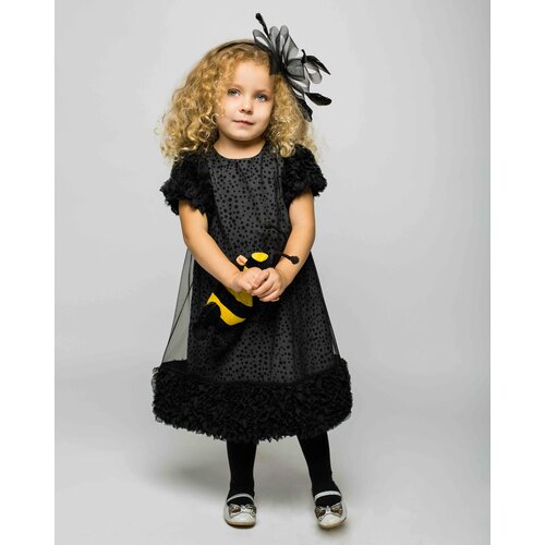 фото Платье-пачка lialux, нарядное, в горошек, размер 128, черный, серый
