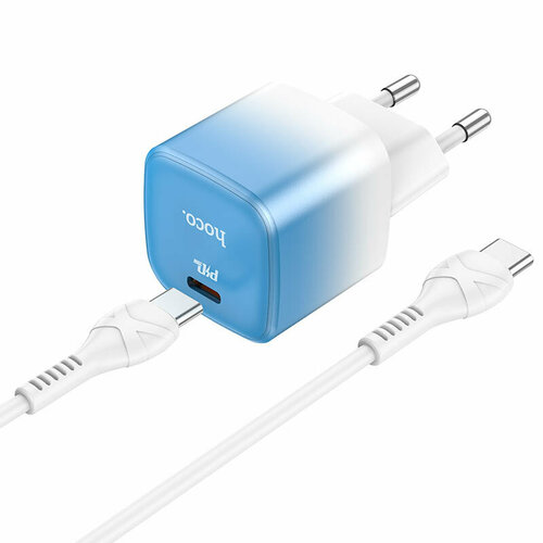Блок питания сетевой 1 Type-C HOCO C101A, 20Вт, QC3.0, PD, кабель Type-C, Type-C, цвет: белый, голубой белый, голубой, синий, белый