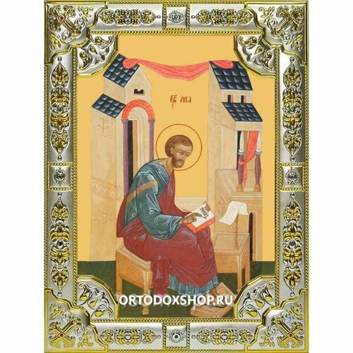 Икона Лука апостол серебро 18 х 24 со стразами, арт вк-2093