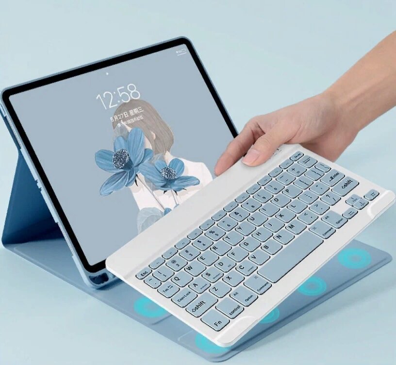 Клавиатура с чехлом MyPads Tasti Keyboard для iPad 10 10.9 2022 (MPQ MQ6K3/U3/W3/M3/J3/V3) голубая кожаная