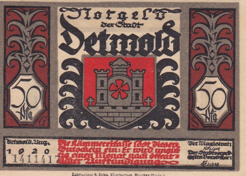 Германия (Веймарская Республика) Детмольд 50 пфеннигов 1920 г. (Вид 8) (5)