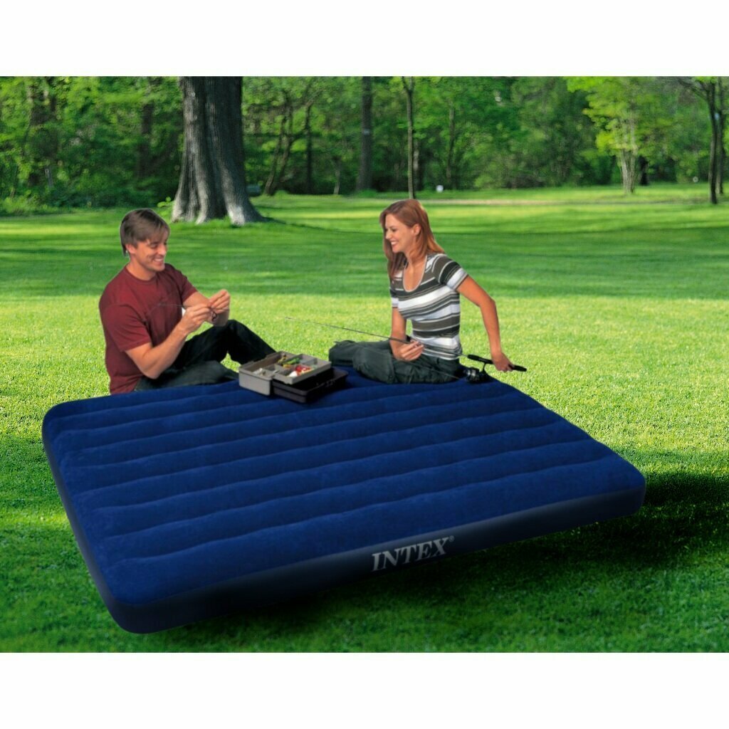 Матрас надувной Queen Classic Downy Intex, 203х152х25 см, без насоса, флокированный, 273 кг