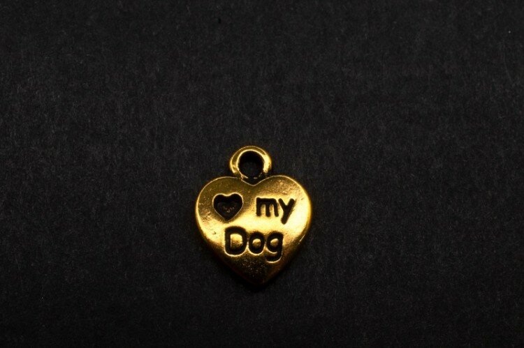 Подвеска TierraCast Сердце Love my dog 13х10мм, отверстие 1,5мм, цвет античное золото, 94-2200-26, 1шт