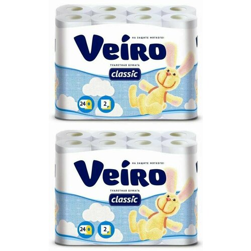 Veiro Туалетная бумага 2 слоя Classic, белая, 24 шт/уп, 2 уп/ туалетная бумага veiro classic белая 2 уп 24 рул