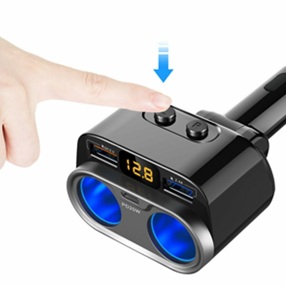 Автомобильный разветвитель прикуривателя Mivo MU-201 / 2xUSB / 150 Вт / QC3.0/ LED — фото 6