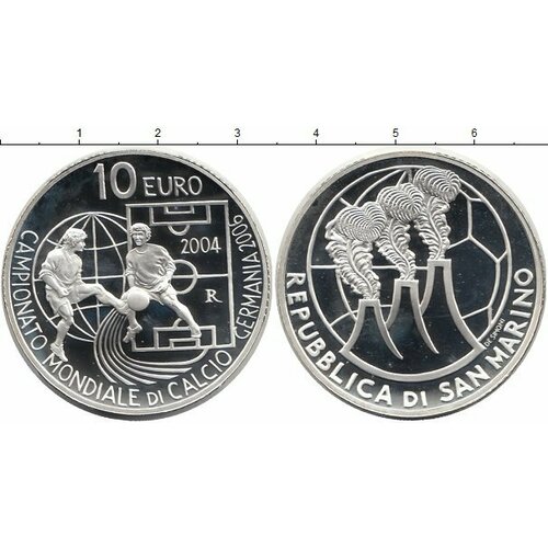 Клуб Нумизмат Монета 10 евро Сан-Марино 2004 года Серебро Чемпионат мира по футболу Германия 2004