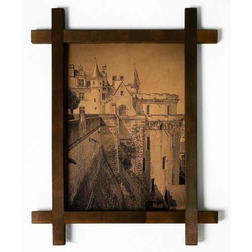 Картина Замок де Амбуаз, Франция, гравировка на натуральной коже, интерьерная для украшения и декора на стену в деревянной раме, подарок, BoomGift