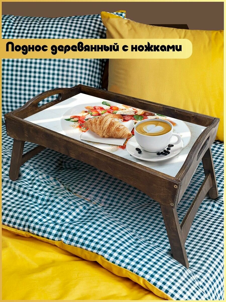 Деревянный поднос на ножках с рисунком еда - 246
