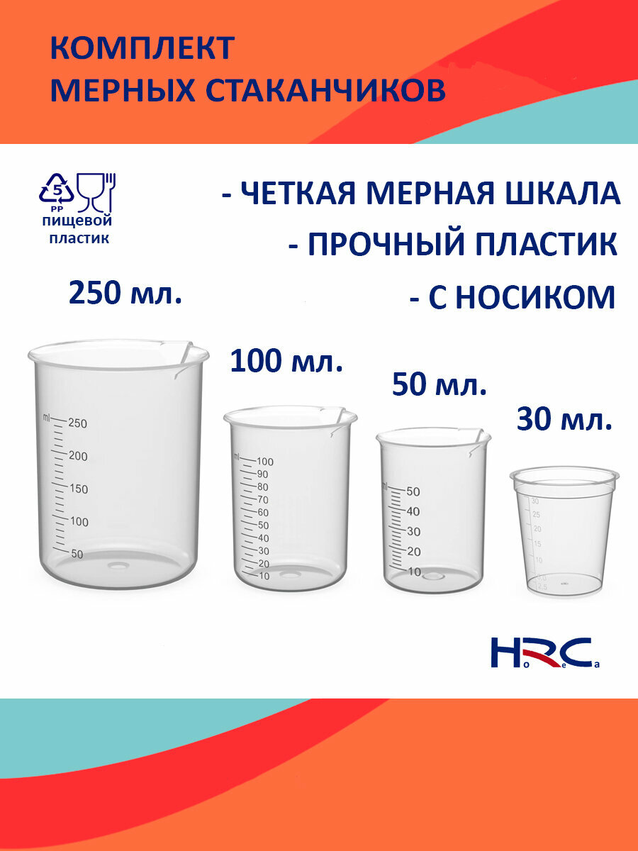 фото Комплект мерных стаканчиков 30/50/100/250 мл.