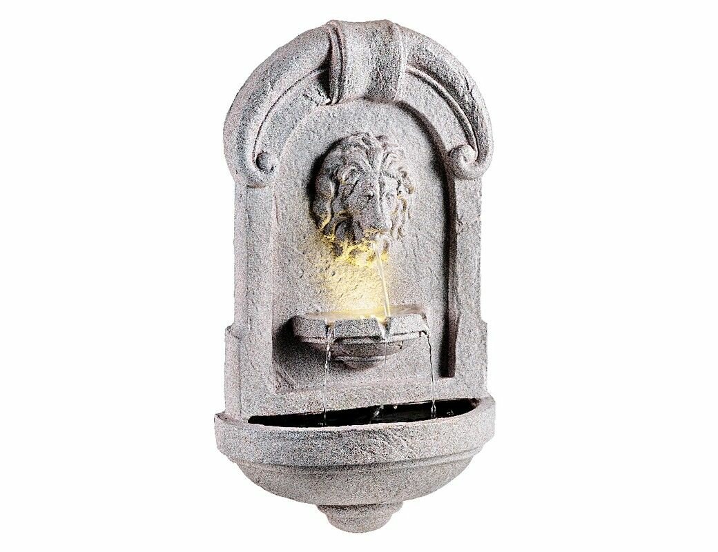 фото Декоративный садовый фонтан настенный величие льва, тёплая белая LED-подсветка, 36х64 см, Kaemingk 892825