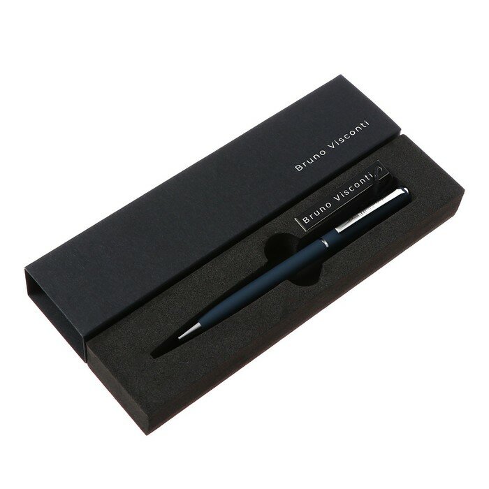 BrunoVisconti Ручка шариковая поворотная, 0.7 мм, BrunoVisconti PALERMO, стержень синий, металлический корпус Soft Touch сине-чёрный, в футляре