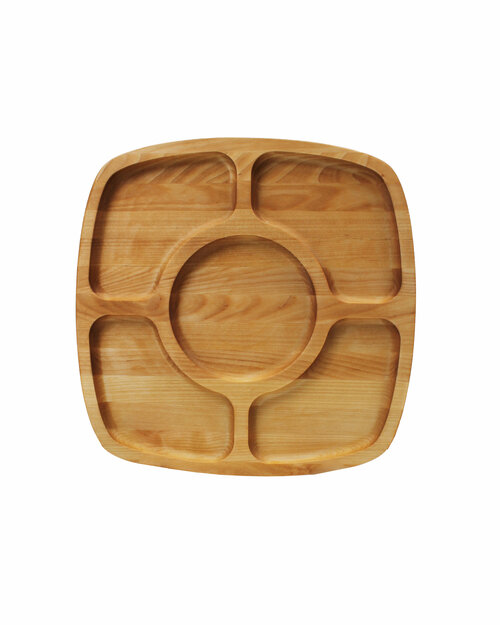 Менажница деревянная квадратная. Тарелка деревянная для закусок береза, 5 отделений