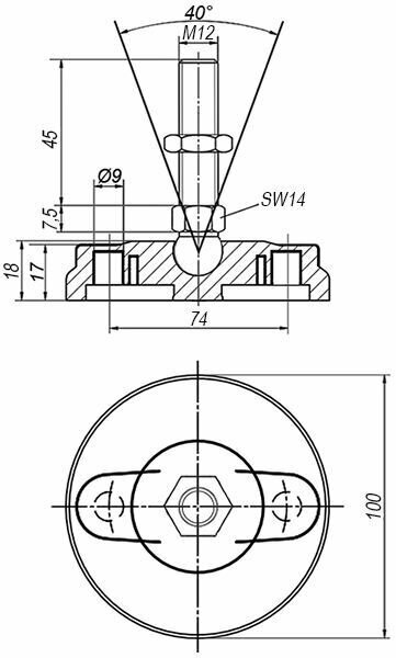 Регулируемая опора M12x45 до 800 кг (под крепёж) Алтервиа A000221210012045