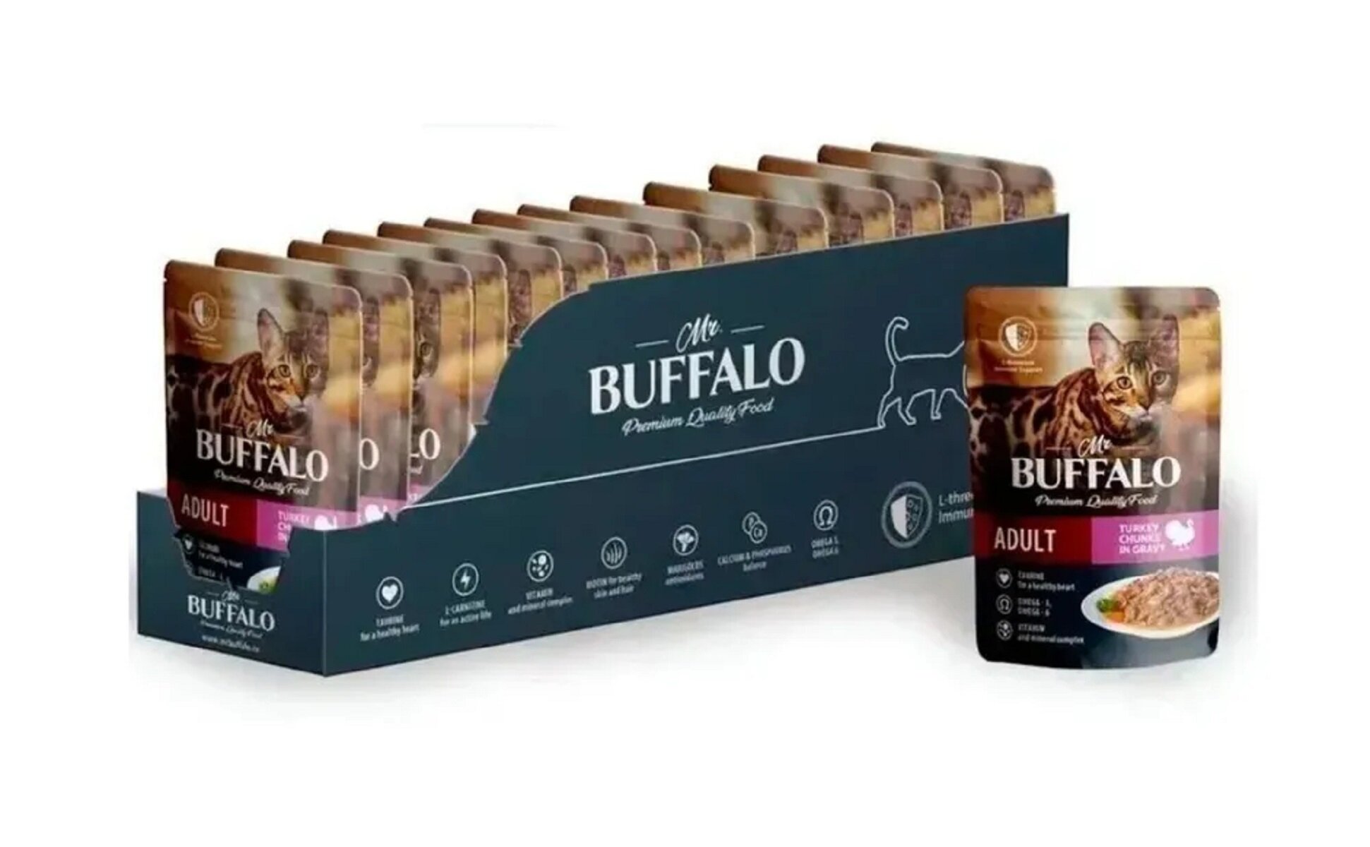 Mr.Buffalo ADULT влажный корм для кошек с чувствительным пищеварением Индейка в соусе 85г(28 штук)