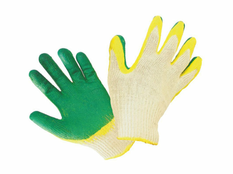 фото Перчатки х/б двойной зеленый латексный облив 13 кл