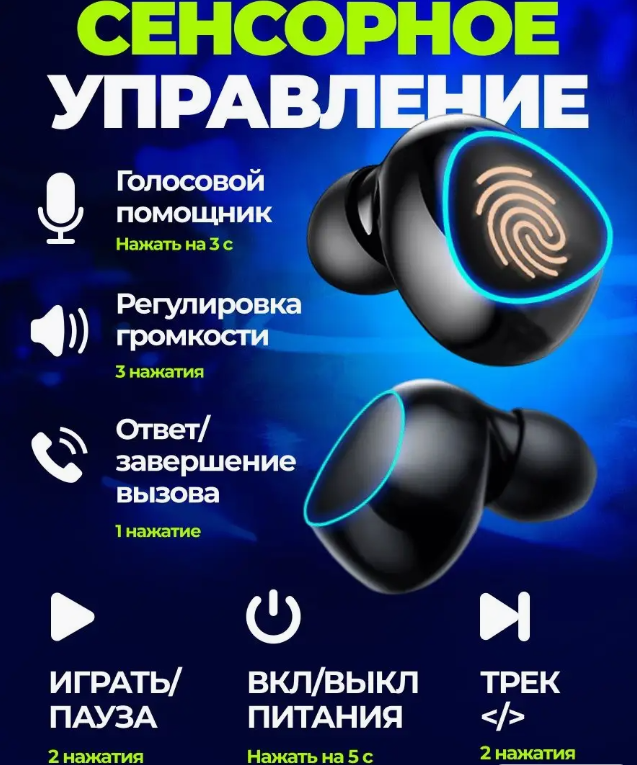 Наушники беспроводные с микрофоном Bluetooth 5.1 M10 TWS/Сенсорные с LED-дисплеем/На iPhone Android/Функция PowerBank/Чёрный