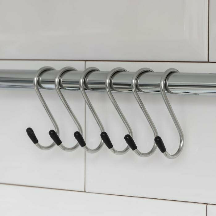 Набор крючков для рейлинга Доляна диаметр 1,5 см, 6 см, 6 шт, цвет хром