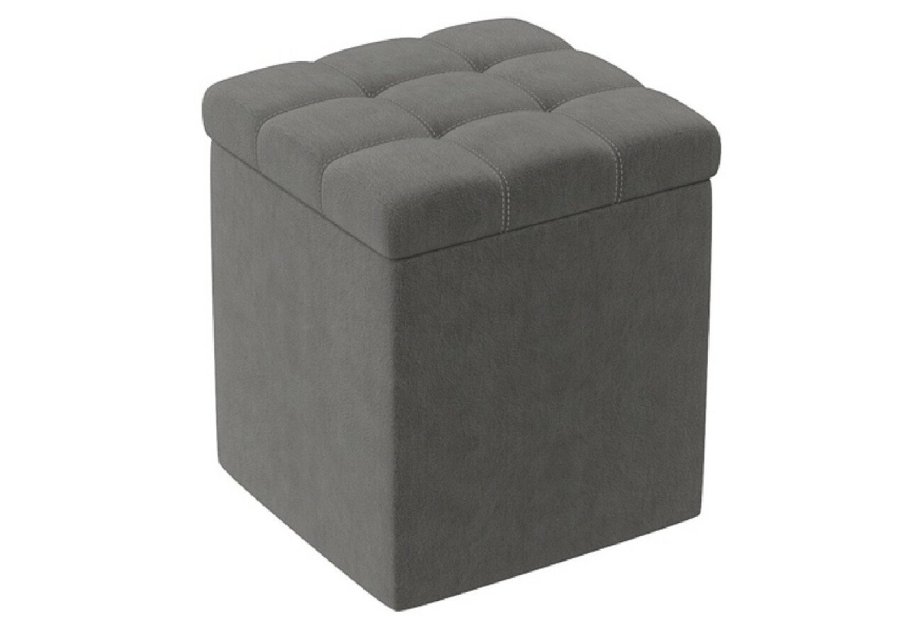 Пуфик БонМебель Квадро, серый, 36х36х44 см, экокожа, пуф с ящиком для хранения, пуфик в прихожую, мебель, пуф