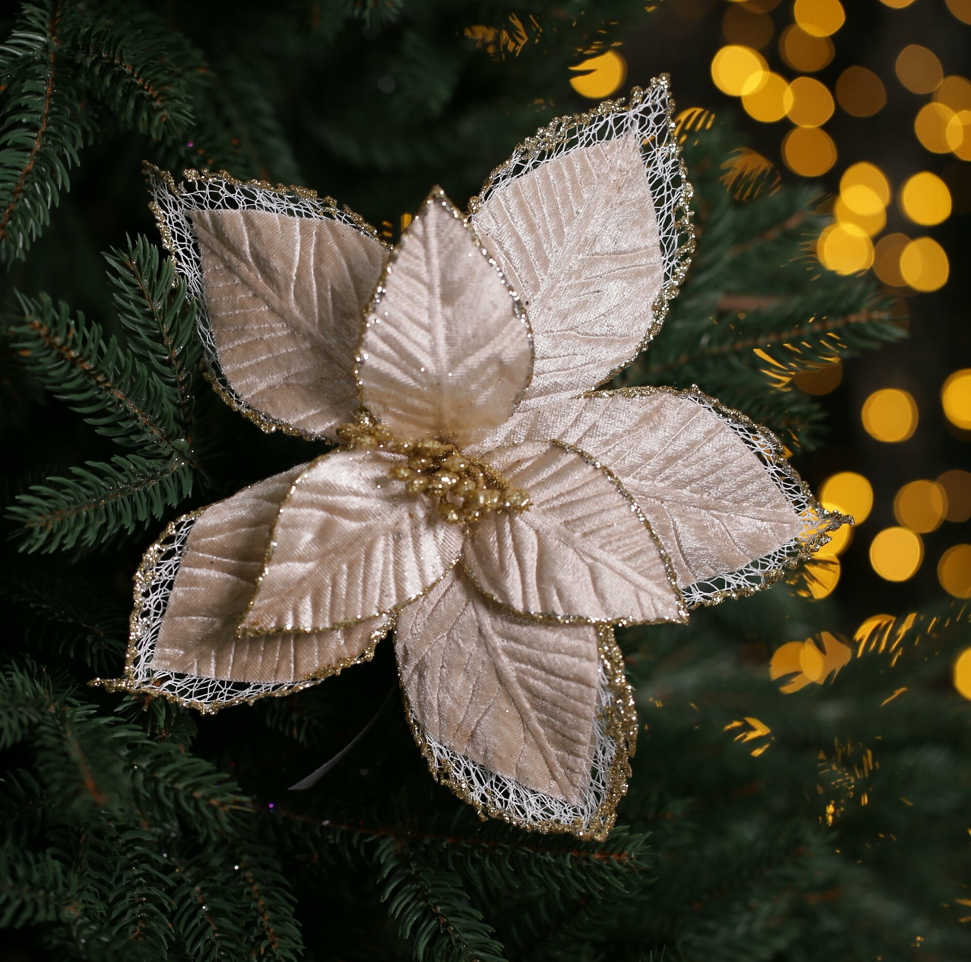 Цветок искусственный декоративный новогодний, диаметр 27 см, цвет золото