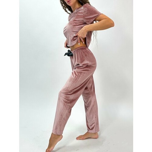 Пижама , топ, брюки, короткий рукав, размер 48/50, красный, розовый