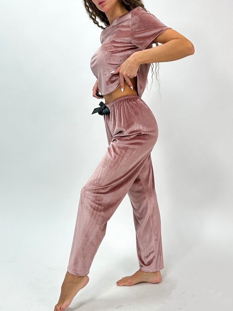 Пижама , брюки, топ, короткий рукав, размер 46/48, красный, розовый - фотография № 1