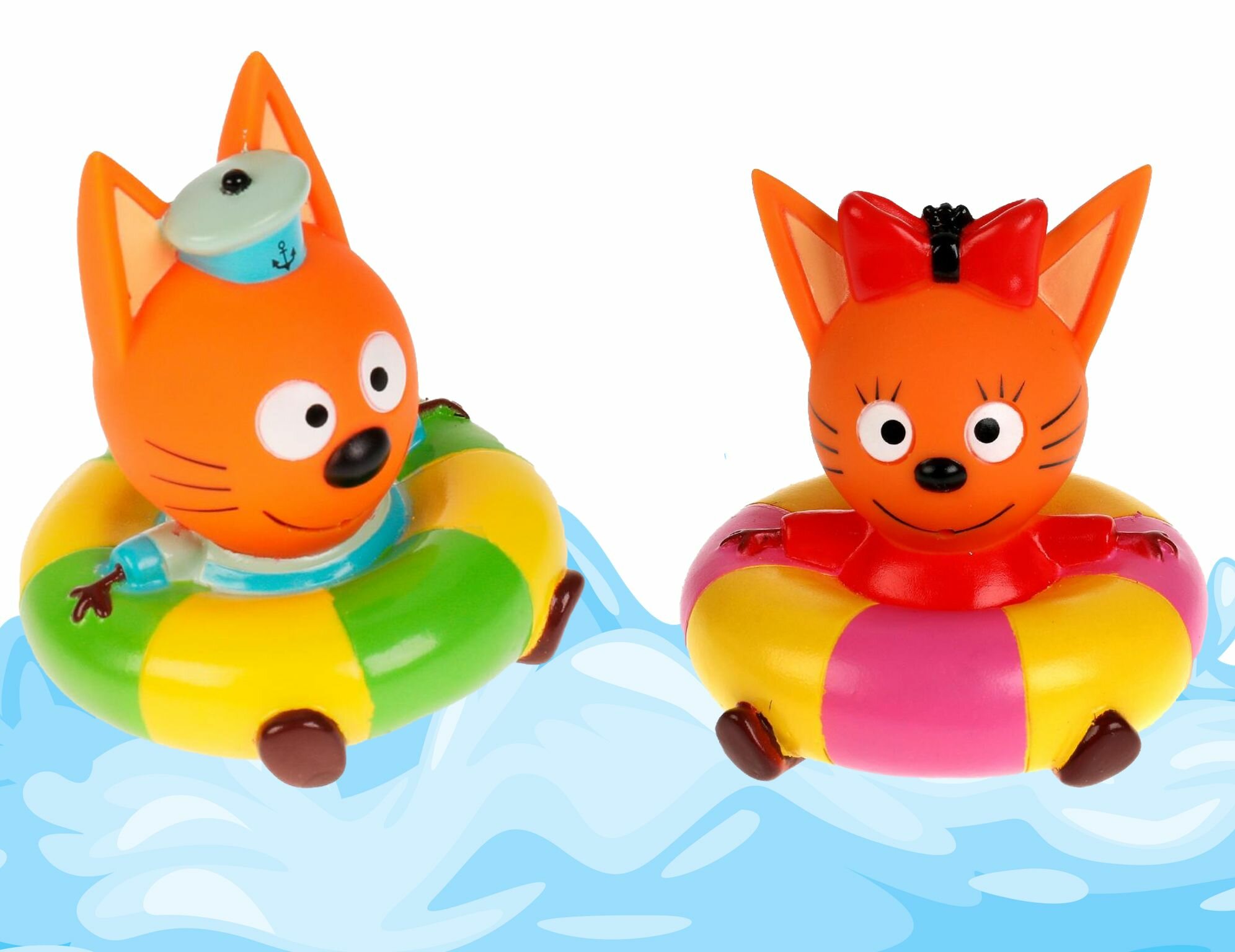 Набор игрушек для купания Три Кота: Коржик и Карамелька на круге