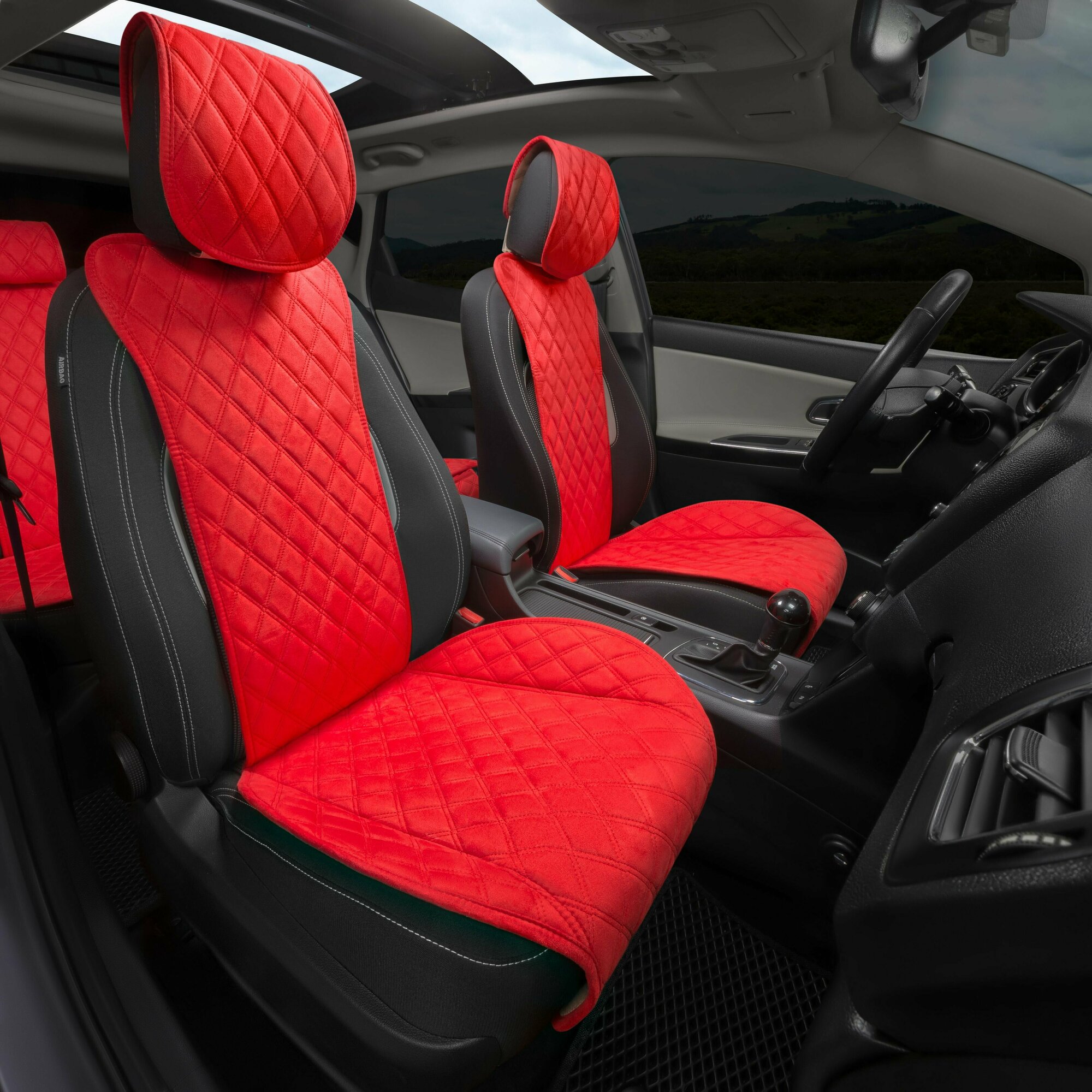 Накидки для Toyota Rav 4 IV (2012-2019) на передние сиденья Turbo Алькантара Красный