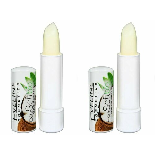 Eveline Cosmetics Бальзам для губ Extra Soft Bio Coconut, 10 мл, 2 упаковки бальзам для губ eveline extra soft bio coconut 4 5 мл