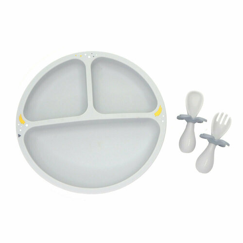 фото Набор посуды oribel baby plate, fork, spoon, цвет earl grey