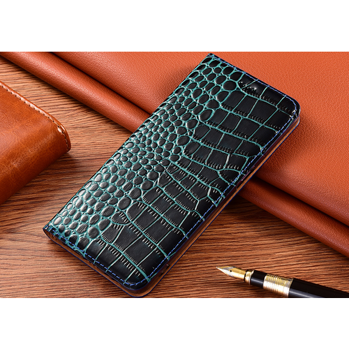 Чехол-книжка MyPads Premium Croco di lusso для Xiaomi Redmi Note 12 (4G) из натуральной кожи теленка с фактурной прошивкой рельефа кожи крокодила, .