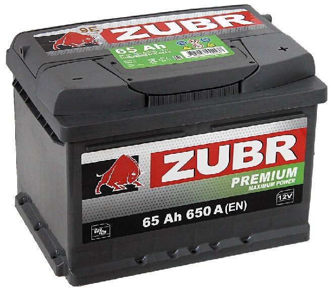 Аккумулятор автомобильный Zubr Premium 65 А/ч 650 А обр. пол. низк. Евро авто (242х175х175) ZLB2065P065ZU0X