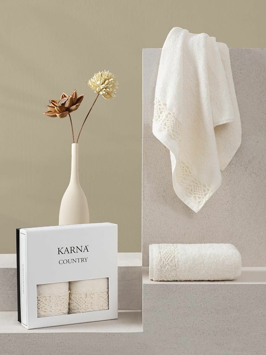 Набор махровых полотенец с вышивкой KARNA COUNTRY V5 50х90 (2шт) - фотография № 1