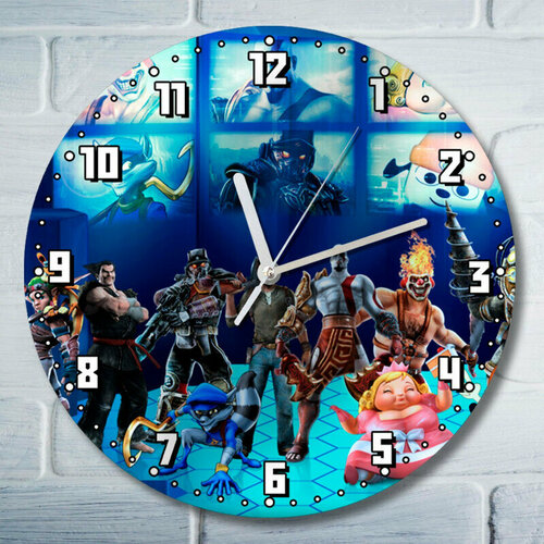 Настенные часы УФ с ярким рисунком Игры Playstation All Stars (Battle Royale (Битва сильнейших) (PS, Xbox, PC, Switch) 2925