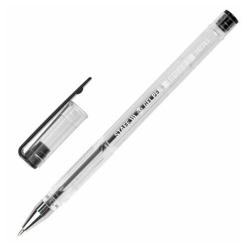 Ручка гелевая STAFF "Basic" GP-789, черная, корпус прозрачный, хромированные детали, узел 0,5 мм, 142789
