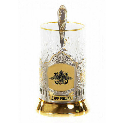 Подарочный набор c позолоченным подстаканником в футляре 3 предмета ВМФ России 12250₽