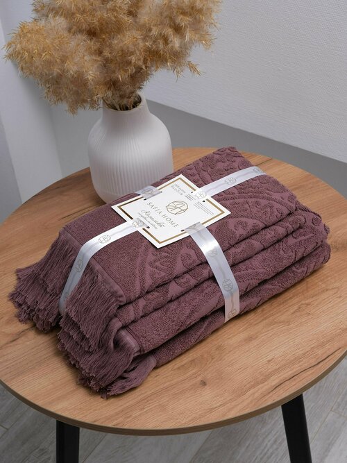Набор полотенец Safia Knots 4 штуки размер 50х85 см-2шт, 70х135 см-2ш. Цвет Темно-фиолетовый